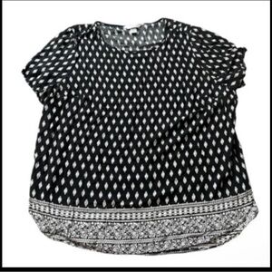 CJ Banks Top Women’s 2X Lightweight Geometric Black White Sheer Casual Career